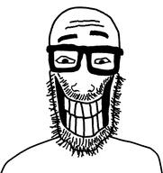 big_glasses big_smile deranged eyebrows forehead_lines glasses nose stubble teeth thick_rims variant:bonesjak // 510x540 // 53.9KB