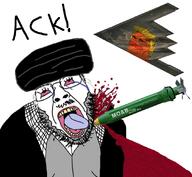 TRUMP_2024 ack airplane amphibian b2_bomber billions_must billions_must_die blood bomb crying dead death eyes fat flag:iran frog iran islam khamenei missile moab mouth_open nas:pepe pepe_the_frog plane shia soyjak t50_eyes tongue tongue_out trump_(soyjak_party) variant:bernd // 892x821 // 465.5KB
