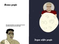 2soyjaks blue_eyes brown_skin buff closed_mouth clothes glasses hair moon soyjak space subvariant:chudjak_front subvariant:muscular_chud text variant:chudjak vein white_skin yellow_hair // 4000x3000 // 432.8KB