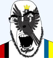 angry animal bird country crown flag flag:ivano-frankivsk_oblast glasses hair ivano-frankivsk_oblast looking_to_the_left oblast open_mouth plant soyjak stubble teeth thick_eyebrows ukraine variant:cobson // 721x789 // 88.9KB