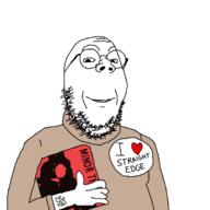 arm badge glasses hand heart holding_object i_love minor_threat round_glasses smile soyjak straight_edge stubble sweater tattoo text variant:gapejak // 1500x1500 // 374.1KB