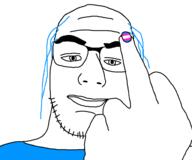 blue_hair glasses middle_finger stubble transgender_flag variant:ma'amson // 1200x1000 // 13.2KB
