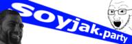 gigachad glasses meta:banner open_mouth soyjak soyjak_party stubble text variant:soyak // 600x200 // 56.8KB