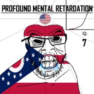 angry bald black_eyes black_hole black_sclera clenched_teeth closed_mouth cracked_teeth drool ear flag flag:ohio flag:united_states glasses hair iq iq_bell_curve mustache nightmare_fuel no_pupils ohio profound_mental_retardation retard soyjak star_(symbol) state stubble text united_states variant:feraljak wrinkles // 1024x1024 // 84.7KB
