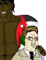 acne brown_hair closed_mouth clothes country flag glasses hair israel jordan necktie negro soyjak variant:chudjak white_skin // 1194x1529 // 262.6KB