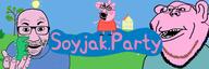 3soyjaks arm blue_shirt brown_hair cartoon crying daddy_pig dinosaur ear george_pig glasses hair hand meta:banner meta:tagme open_mouth peppa_pig pig pink_skin plant soyjak soyjak_party subvariant:impish_amerimutt teeth text tree variant:cryboy_soyjak variant:el_perro_rabioso variant:impish_soyak_ears variant:soyak // 600x200 // 81.6KB
