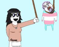 avengers beanie blue_eyes blush brown_shirt female girl glasses hair hanging rope soy soylent soylent_(cacao) tranny trans troon variant:soytan white_skin woman // 1088x857 // 179.4KB