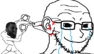 arm blood closed_mouth crying ear ear_removal gigachad glasses hand hijak scissors smile soyjak stubble variant:soyak // 1095x635 // 133.9KB
