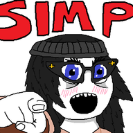 beanie blue_eyes blush clothes female glasses hair hand hat no_nose open_mouth pointing pointing_at_viewer simp soyjak text variant:soytan // 436x382 // 14.8KB