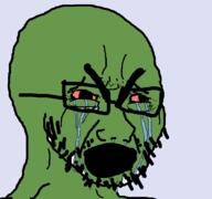 bloodshot_eyes crying frog glasses green green_skin pepe red_eyes soyjak stubble variant:cryboy_soyjak // 1080x1012 // 29.9KB