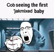 jakmixing meme monsters_inc racemixing scared subvariant:wholesome_soyjak sully variant:cobson variant:gapejak variant:impish_soyak_ears // 640x614 // 337.7KB