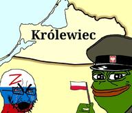 animal clothes crying flag flag:poland flag:russia frog glasses hat irredentism kaliningrad krolewiec map open_mouth pepe poland red_eyes russia smug soyjak stubble text variant:soyak z_(russian_symbol) // 1024x873 // 89.3KB