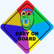 baby baby_on_board deformed glasses pacifier sign soyjak stubble subvariant:emmanuel subvariant:wholesome_soyjak text trend:colorjak variant:gapejak // 736x736 // 153.0KB