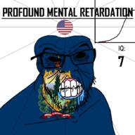 angry animal bald black_eyes black_hole black_sclera clenched_teeth closed_mouth cow cracked_teeth drool ear elk flag flag:united_states flag:vermont glasses hair iq iq_bell_curve mustache nightmare_fuel no_pupils plant profound_mental_retardation retard soyjak star_(symbol) state stubble text tree united_states variant:feraljak vermont wrinkles // 1024x1024 // 188.3KB