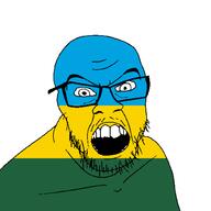angry country flag glasses jacksepticeye looking_at_you mustache open_mouth rwanda soyjak stubble teeth variant:feraljak youtube // 1500x1500 // 22.2KB