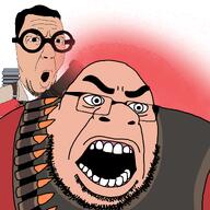 2soyjaks angry bald bandolier beard big_glasses bullet clothes coat dann_florek doctor double_chin flintstones glasses glove hair hand heavy_(tf2) heavy_weapons_guy holding_gun holding_object lab_coat lips medi_gun medic medic_(tf2) mr_slate necktie open_mouth particles red_shirt red_team round_glasses soyjak stubble subvariant:ogreson suit suit_and_tie surprised team_fortress_2 teeth the_flintstones the_flintstones_(1994) thick_eyebrows valve variant:cobson variant:slatejak vest video_game white_shirt white_skin // 1920x1920 // 1.8MB