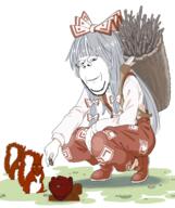 anime anime_girl basket bowtie fujiwara_no_mokou furry glasses grass hair_bow hair_ribbon lips nut open_mouth shoe silver_hair smile sticks stubble subvariant:feralsquirrel subvariant:wholesome_soyjak tail teeth touhou trend:squirreljakking variant:feraljak variant:gapejak variant:impish_soyak_ears variant:nojak video_game // 1000x1193 // 1.0MB