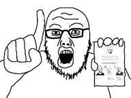 glasses hand holding_object open_mouth paper pointing pointing_up soyjak stubble variant:niceboy variant:pointjak variant:soyak // 1100x823 // 51.4KB