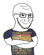 arm atheism bald closed_mouth clothes crossed_arms glasses science smile smug soyjak stubble subvariant:soyak_(smug) text tshirt variant:soyak white_background // 564x699 // 146.2KB