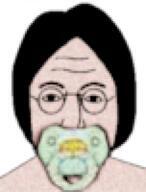 baby caca closed_mouth glasses hair pacifier soyjak variant:unknown // 146x192 // 21.1KB