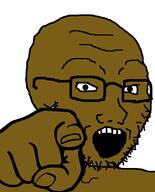 black_skin glasses hand open_mouth pointing pointing_at_viewer soyjak stubble variant:soyak // 644x800 // 44.3KB
