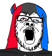 blue_hair clothes glasses heterochromia open_mouth red_hair soyjak soysuba stubble variant:a24_slowburn_soyjak // 454x489 // 16.9KB