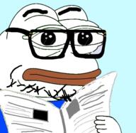 arm closed_mouth clothes eyebrows frog glasses hand lips looking_at_you neutral newspaper pepe stubble variant:pepejak white_skin // 483x470 // 139.0KB
