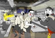 4soyjaks angry apron bandana blush chef cigarette closed_mouth cooking fire full_body glasses glove hair kitchen meta:tagme open_mouth smoke soyjak stubble teeth text variant:chudjak variant:cobson variant:el_perro_rabioso variant:gapejak // 1153x787 // 65.0KB