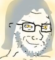 beard closed_mouth glowing god grey_hair smile smirk smug soyjak variant:soyak yellow_eyes // 600x654 // 477.2KB