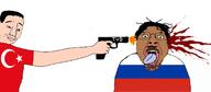 2soyjaks blood brown_eyes chud cockroach flag flag:russia flag:turkiye glasses gun gunshot hair happy holding_gun holding_object open_mouth russia smile stubble tongue total_nigger_death total_vatnik_death turkiye tvd variant:bernd variant:chudjak vatnigger vatnik // 1672x734 // 108.7KB