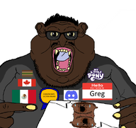 award beard body_horror brown_skin canada closed_eyes crying discord double_chin ear fat fatass flag:canada flag:mexico flag:scat_pride glasses greg_(user) hello_my_name_is_(sticker) holding_sign jewish_nose lips long_nose mexico mustache mutt my_little_pony obese open_mouth sewn speech_bubble stubble subvariant:branigger subvariant:brankey variant:brandon variant:meximutt variant:monkeyjak variant:reaction_soyjak wrinkles yellow_sclera yellow_teeth // 1675x1583 // 220.0KB