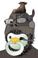 admin baby babyjak boot boot_(user) brown_skin caca cacaborea closed_mouth cyborg glasses low_quality low_resolution meta:low_resolution pacifier raised_eyebrow shoe smile stubble subvariant:wholesome_soyjak tinted_glasses variant:gapejak // 150x233 // 4.9KB