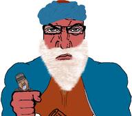 Thales_(user) beard blonde_beard brown_skin closed_mouth clothes clothesascence_(user) finger fist glasses hand lips markiplier meta:namefags open_mouth punisher_face red_skin robes soyjak stubble turban variant:markiplier_soyjak white_hair // 1059x929 // 331.9KB