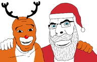 animal antlers aryan beard blue_eyes christmas clothes deer eyebrows festive friendship glasses hand happy hugging no_more_brother_wars orange_skin red_clothes red_nose reindeer rudolph santa santa_claus santa_hat smile soyjak teeth variant:cobson variant:feraljak white_skin wholesome // 1920x1230 // 63.5KB