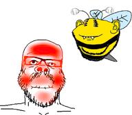 4soyjaks animal antenna bee bug closed_mouth ear glasses holding_breath mustache no_nose red red_skin smile soyjak stubble subvariant:impish_bee subvariant:wholesome_soyjak variant:a24_slowburn_soyjak variant:gapejak variant:impish_soyak_ears what_are_your_fetishes wing // 800x700 // 119.8KB
