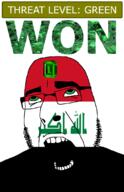 ahegao allah allahu_akbar arabic_text country emerald flag flag:iraq gem glasses green green_eyes hair iraq looking_up open_mouth schlog_color_event soyjak soyjak_blog stubble teeth text threat_level_green variant:cobson won // 721x1115 // 143.8KB