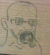 distorted drawing ear glasses grey_eyes internet_is_leaking looking_to_the_right oekaki open_mouth redraw scared screaming soyjak stretched_mouth stubble subvariant:doctos teeth tongue traditional_media variant:soyak // 557x612 // 451.4KB