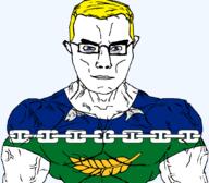 animal arm berwickshire blue_eyes british buff closed_mouth clothes ear fish flag flag:berwickshire glasses hair plant scotland soyjak subvariant:chudjak_front subvariant:muscular_chud trend:aryan tshirt united_kingdom variant:chudjak vein wheat yellow_hair // 1059x929 // 121.2KB