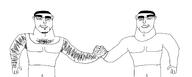 2soyjaks arm armpit chest_hair closed_mouth clothes ear glasses goatee hair hairy hand oekaki sleeveless_shirt smile smug soyjak variant:chudjak // 2376x958 // 86.5KB