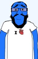 argyria arm balding beard blue_skin calm closed_mouth clothes glasses hair happy heart i_heart smile soyjak subvariant:science_lover template text torso transparent transparent_background variant:markiplier_soyjak // 801x1220 // 73.8KB