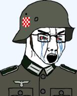 angry bloodshot_eyes chud clothes collar_tabs combat_helmet croatia crying epaulettes helmet military military_uniform open_mouth reichsadler soldier swastika uniform ustasha variant:chudjak // 599x740 // 166.7KB