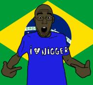 black_skin blue_shirt brazil fascism flag flag:brazil flag:fascist_brazil heart i_love integralism nigger pointing soyjak // 618x559 // 60.6KB