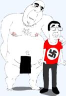 2soyjaks arm art biting_lip censored closed_mouth clothes fat hair hand hand_on_shoulder imminent_anal_sex imminent_death imminent_gay_sex imminent_rape leg meta:tagme naked nipple penis scared small_pupils stubble subvariant:hornyson swastika sweating tshirt variant:chudjak variant:cobson // 1419x2046 // 72.5KB