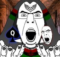 2soyjaks bbc bnwo glasses glowing hand hood open_mouth painted_nails pan_african queen_of_spades robe soyjak stubble subvariant:cobson_front variant:cobson wizard_hat // 981x937 // 489.8KB