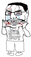 angry arm big_boy blood bloodshot_eyes clothes crying full_body glasses hair hand shoe soyjak subvariant:big-boy template variant:chudjak vein // 515x955 // 25.0KB