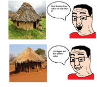aryan clothes glasses hair hut irl open_mouth racism soyjak soyjak_comic speech_bubble text variant:chudjak white_skin // 976x874 // 604.4KB
