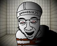 glasses open_mouth padded_cell schizo shading straightjacket stubble variant:underwearjak // 601x483 // 261.7KB
