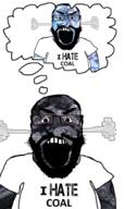 2soyjaks angry balding beard clothes cloud coal coal_skin fume gem gem_skin glasses open_mouth subvariant:science_lover text thinking thought_bubble variant:markiplier_soyjak // 1188x2000 // 834.2KB