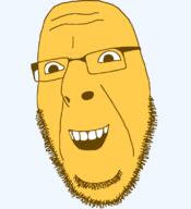 alternate emoticon glasses grin happy no_eyebrows open_mouth series:soymoji soyjak stubble variant:cobson yellow yellow_skin // 721x789 // 33.1KB
