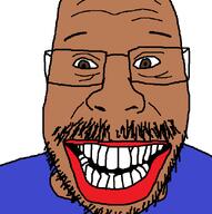 bad_teeth blue_shirt brown_eyes brown_skin glasses grimace open_mouth slopjak stubble teeth variant:perljak white_background white_teeth // 645x648 // 20.2KB